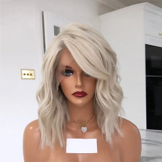 26 Inches / as pic color 200% density Icy Platinum Blonde Short Bob  13x4 Lace Front Human Hair Wigs Remy Hair 14" Loose Wave Wig Transparent Lace Wigs