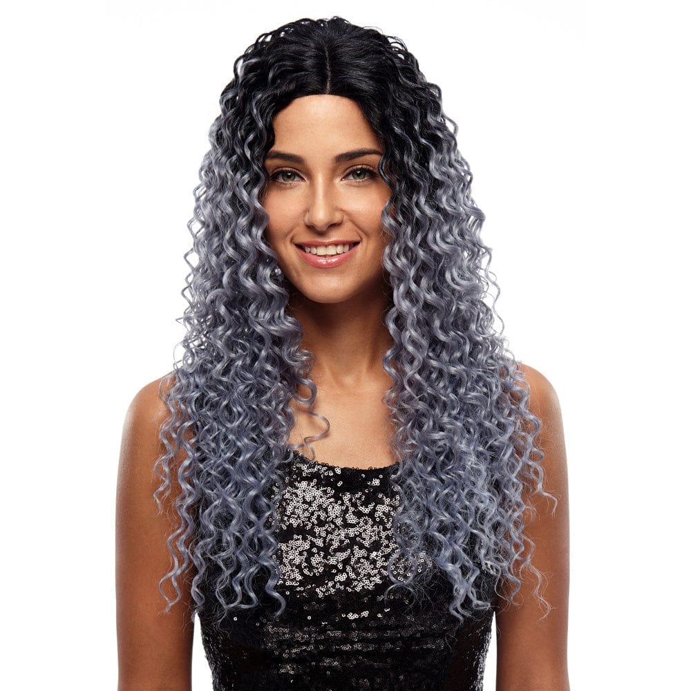 26 Inches / BLUESILVER sleek high quality wholesale hot selling high temperature nature black kinky curl lace part frontal Synthetic Hair Wig for women