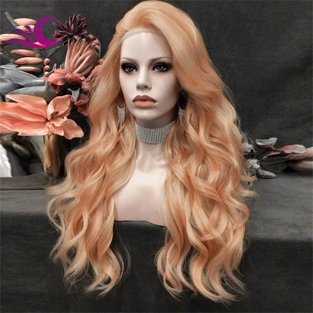 26 Inches / N-139 Celebrity 150% Density Blond Ginger Lace Front Wig Synthetic Hair Wigs With Natural Hairline