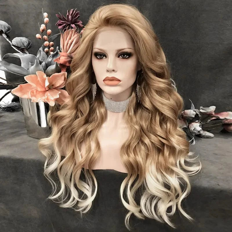 26 Inches / N15-C105 Celebrity 150% Density Blond Ginger Lace Front Wig Synthetic Hair Wigs With Natural Hairline