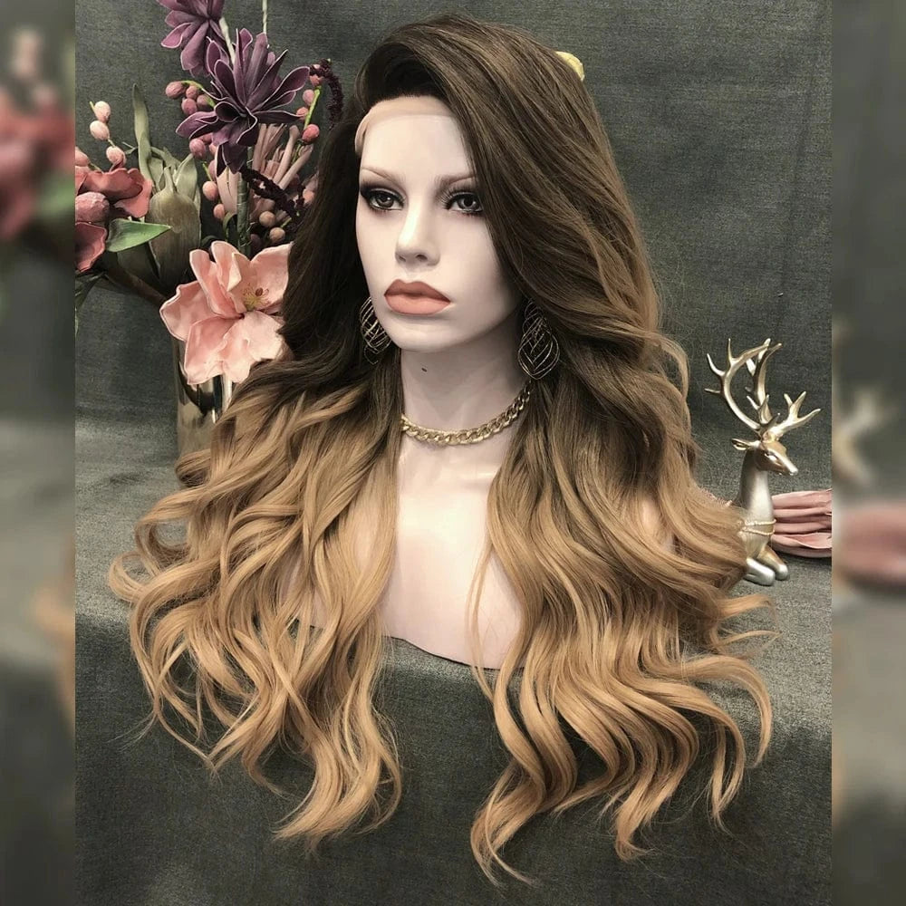 26 Inches / N15-C165 Celebrity 150% Density Blond Ginger Lace Front Wig Synthetic Hair Wigs With Natural Hairline