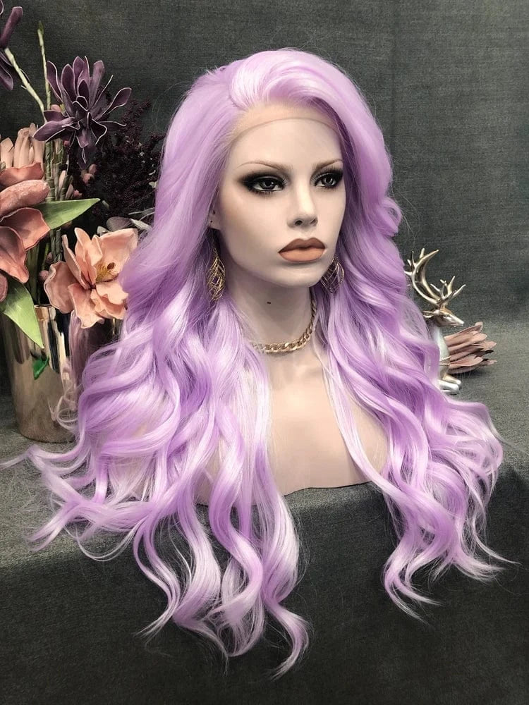 26 Inches / N15-TF2403-GL Celebrity long style purple  color synthetic hair wigs Matte Heat Resistant Fiber Same Human Hair Lace Front Wig