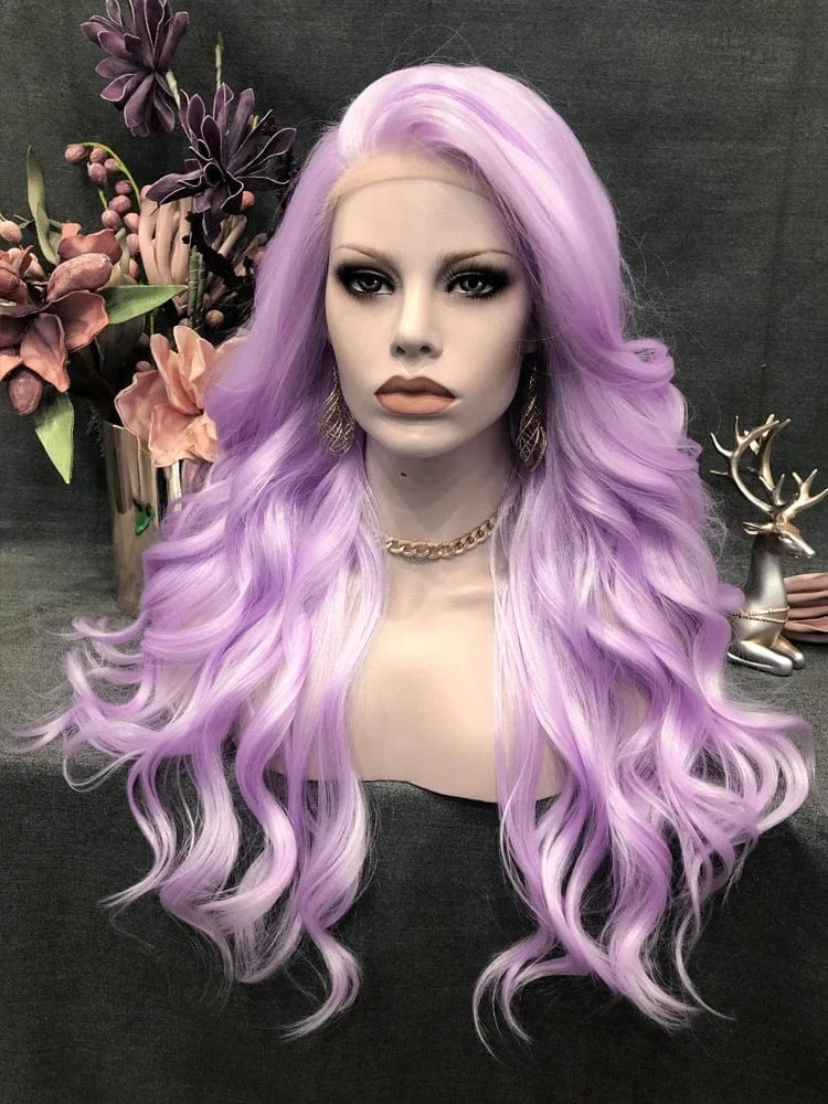 26 Inches / N15-TF2403-GL Celebrity long style purple  color synthetic hair wigs Matte Heat Resistant Fiber Same Human Hair Lace Front Wig