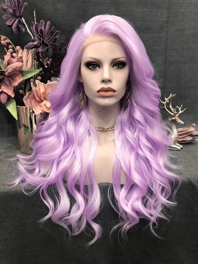 26 Inches / N15-TF2403-GL Celebrity long style purple  color synthetic hair wigs Matte Heat Resistant Fiber Same Human Hair Lace Front Wig