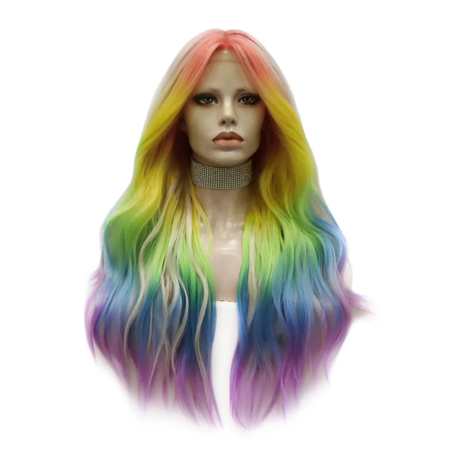 26 Inches / N31-sunrise-GL Celebrity Wig  ombre rainbow  curly Daily life Wearing futura Henlon fiberLace front cheap synthetic Wigs