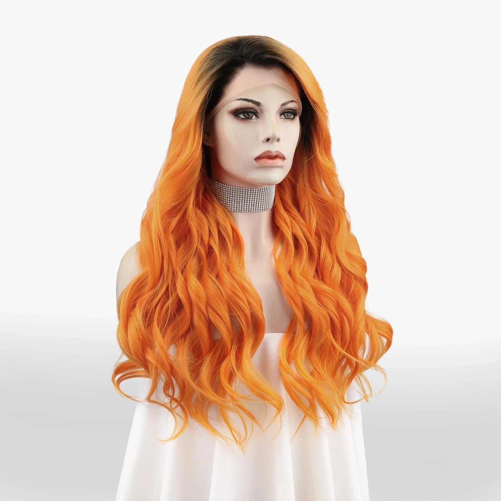 26 Inches / N31-T1/3200/2316-GL Celebrity Wig ombre  orange Curly Daily life Wearing futura Henlon fiber  Lace front cheap synthetic Wigs