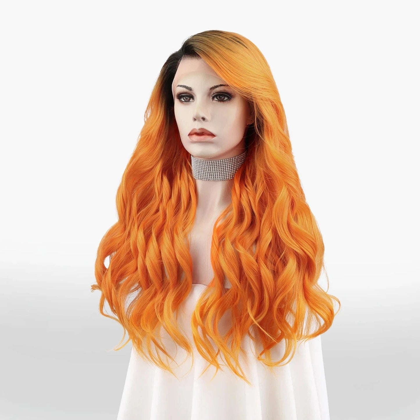 26 Inches / N31-T1/3200/2316-GL Celebrity Wig ombre  orange Curly Daily life Wearing futura Henlon fiber  Lace front cheap synthetic Wigs