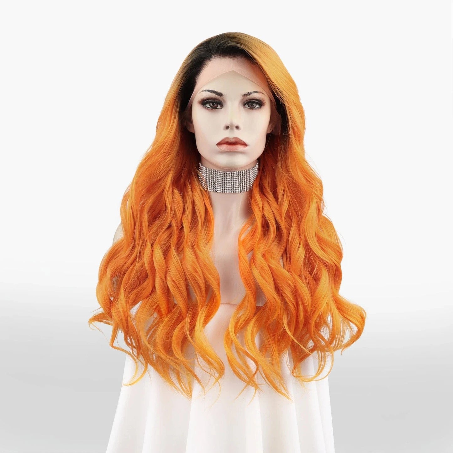 26 Inches / N31-T1/3200/2316-GL Celebrity Wig ombre  orange Curly Daily life Wearing futura Henlon fiber  Lace front cheap synthetic Wigs