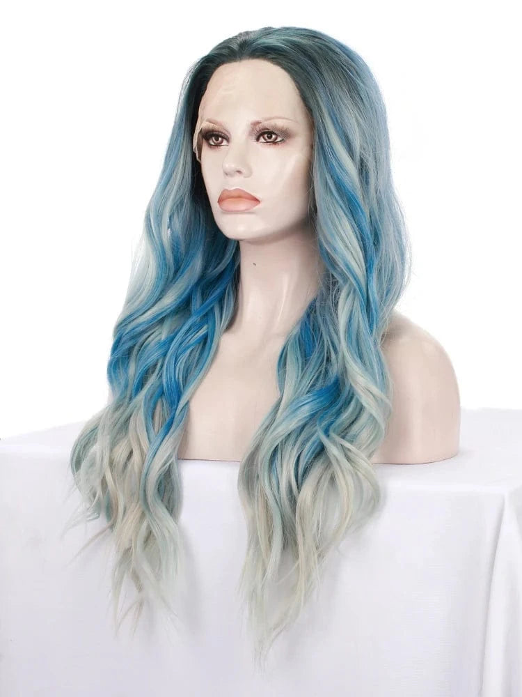 26 Inches / N31-T4516/4503/4330-GL Celebrity Wig ombre  silver blue orange Curly Daily life Wearing futura Henlon fiber  Lace front cheap synthetic Wigs