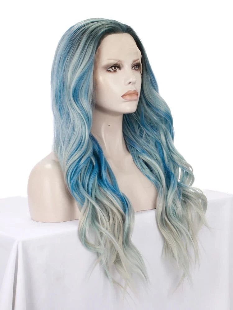 26 Inches / N31-T4516/4503/4330-GL Celebrity Wig ombre  silver blue orange Curly Daily life Wearing futura Henlon fiber  Lace front cheap synthetic Wigs