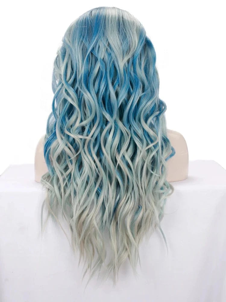 26 Inches / N31-T4516/4503/4330-GL Celebrity Wig ombre  silver blue orange Curly Daily life Wearing futura Henlon fiber  Lace front cheap synthetic Wigs