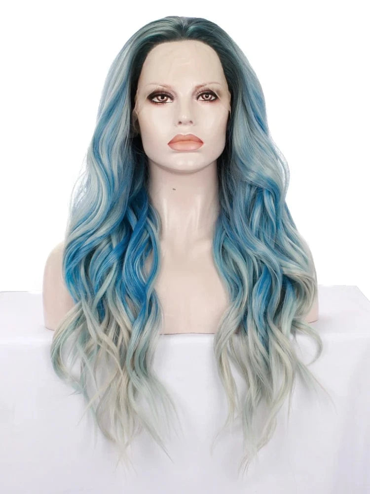 26 Inches / N31-T4516/4503/4330-GL Celebrity Wig ombre  silver blue orange Curly Daily life Wearing futura Henlon fiber  Lace front cheap synthetic Wigs