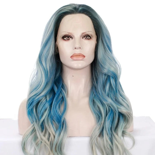 26 Inches / N31-T4516/4503/4330-GL Celebrity Wig ombre  silver blue orange Curly Daily life Wearing futura Henlon fiber  Lace front cheap synthetic Wigs