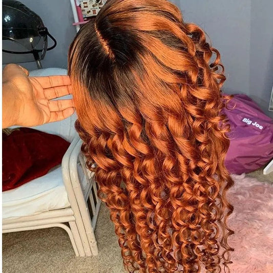 26 Inches / Ombre Orange Color Loose Wave Ombre Orange Color Brazilian Virgin Middle Part 100% Human Hair Lace Front Wigs