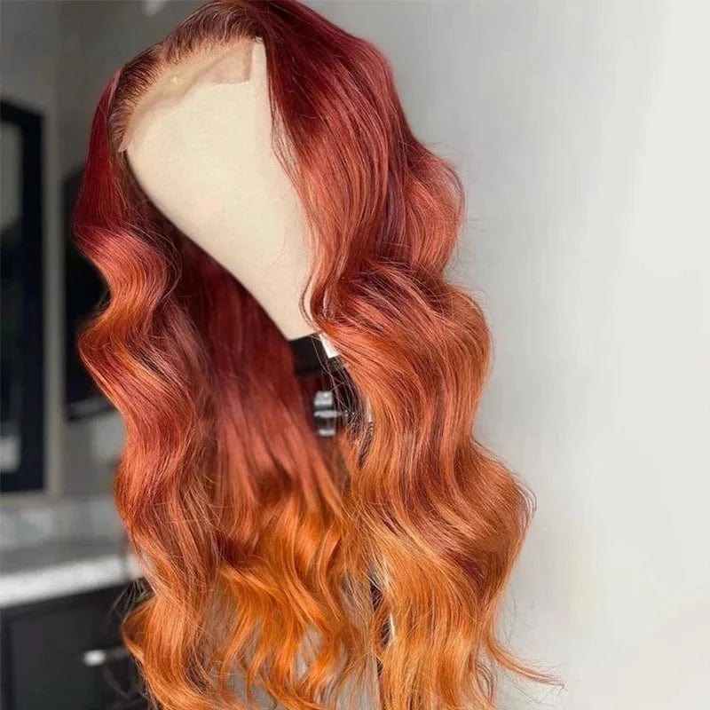 26 Inches / Ombre Orange Ombre Orange Color Body Wave 13*4 Lace Frontal Wig Brazilian Virgin Human Hair Wig Cuticle Aligned Glueless For Women