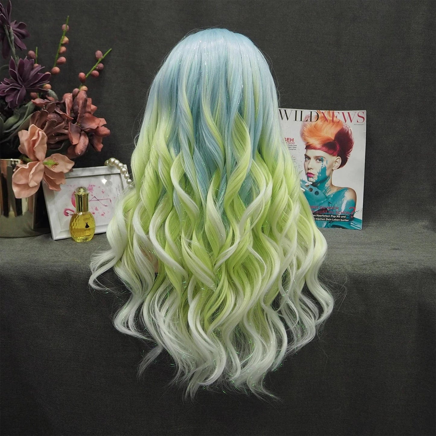 26 Inches / Picture color Celebrity Wig Synthetic Hair Wigs Heat Resistant fiber Mixed with Tinsel Fiber Premium Synthetic Cosplay Wigs