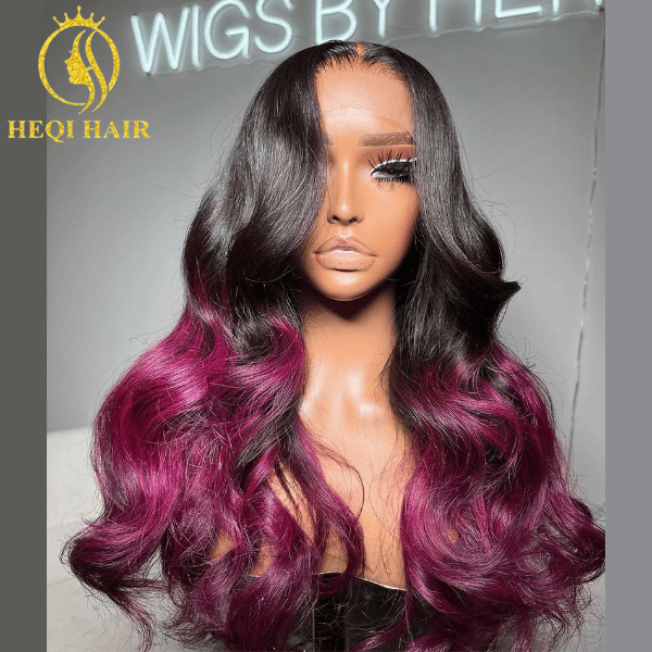 26 Inches / Purple Highlight Wig Two Tone Ombre 1b/purple Color  Long Length HD Lace Front Closure Wig Remy Virgin 613  Colored Human Hair Wigs