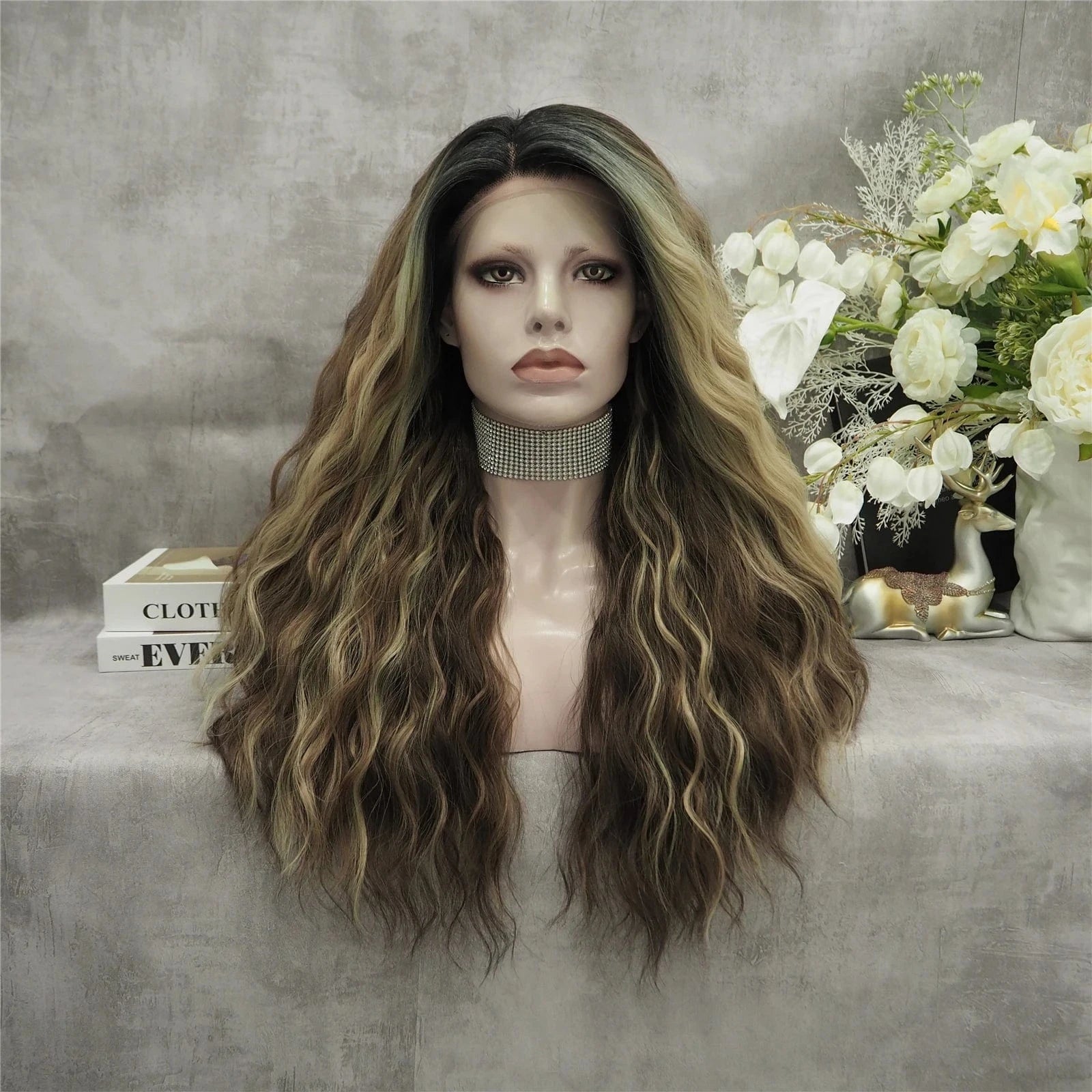 26 Inches / S-W88368-2005-GL Celebrity Wig Cosplay 13*3 Long Curl natural color Daily life Wearing matte  fiber Synthetic Lace front Wigs