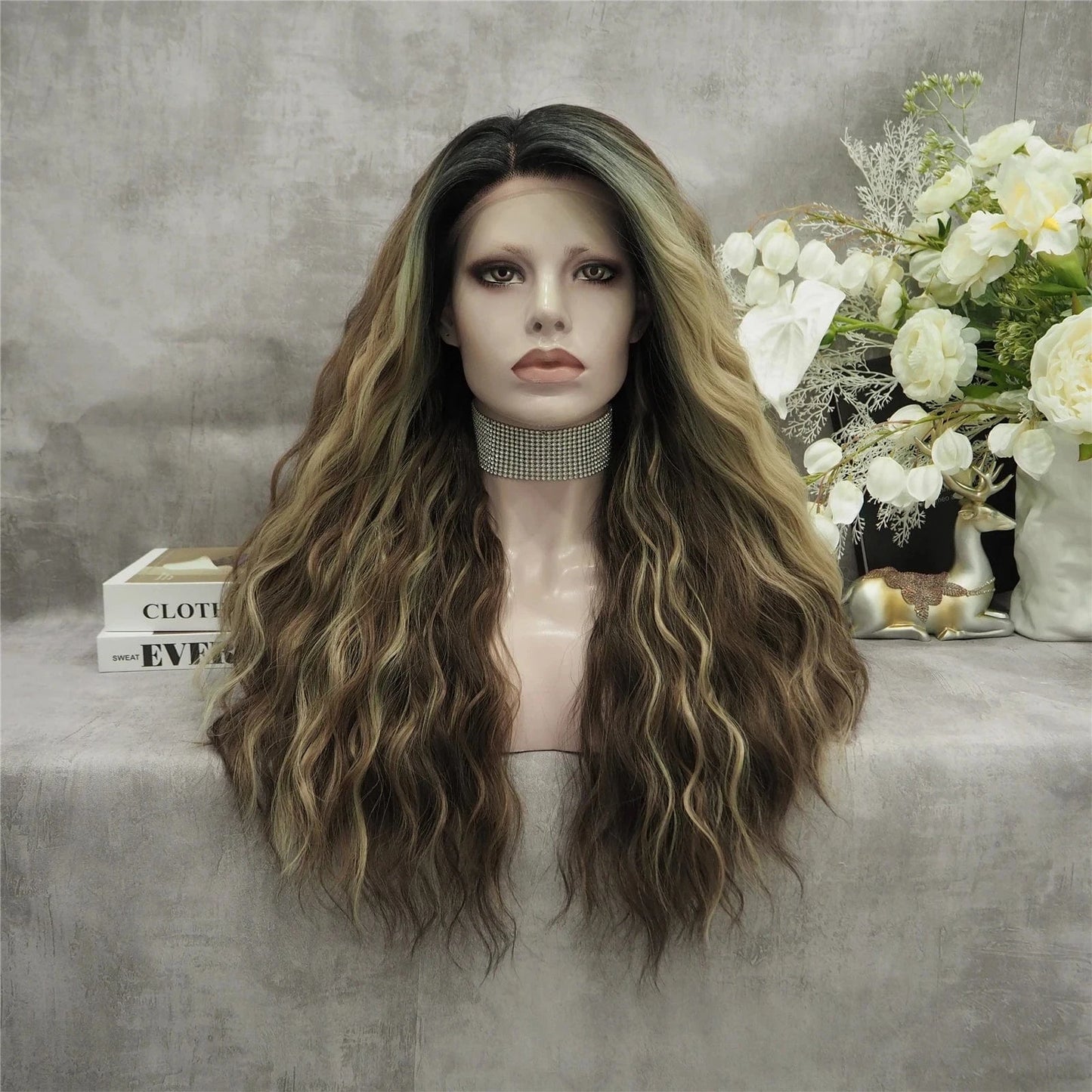 26 Inches / S-W88368-2005-GL Celebrity Wig Cosplay 13*3 Long Curl natural color Daily life Wearing matte  fiber Synthetic Lace front Wigs