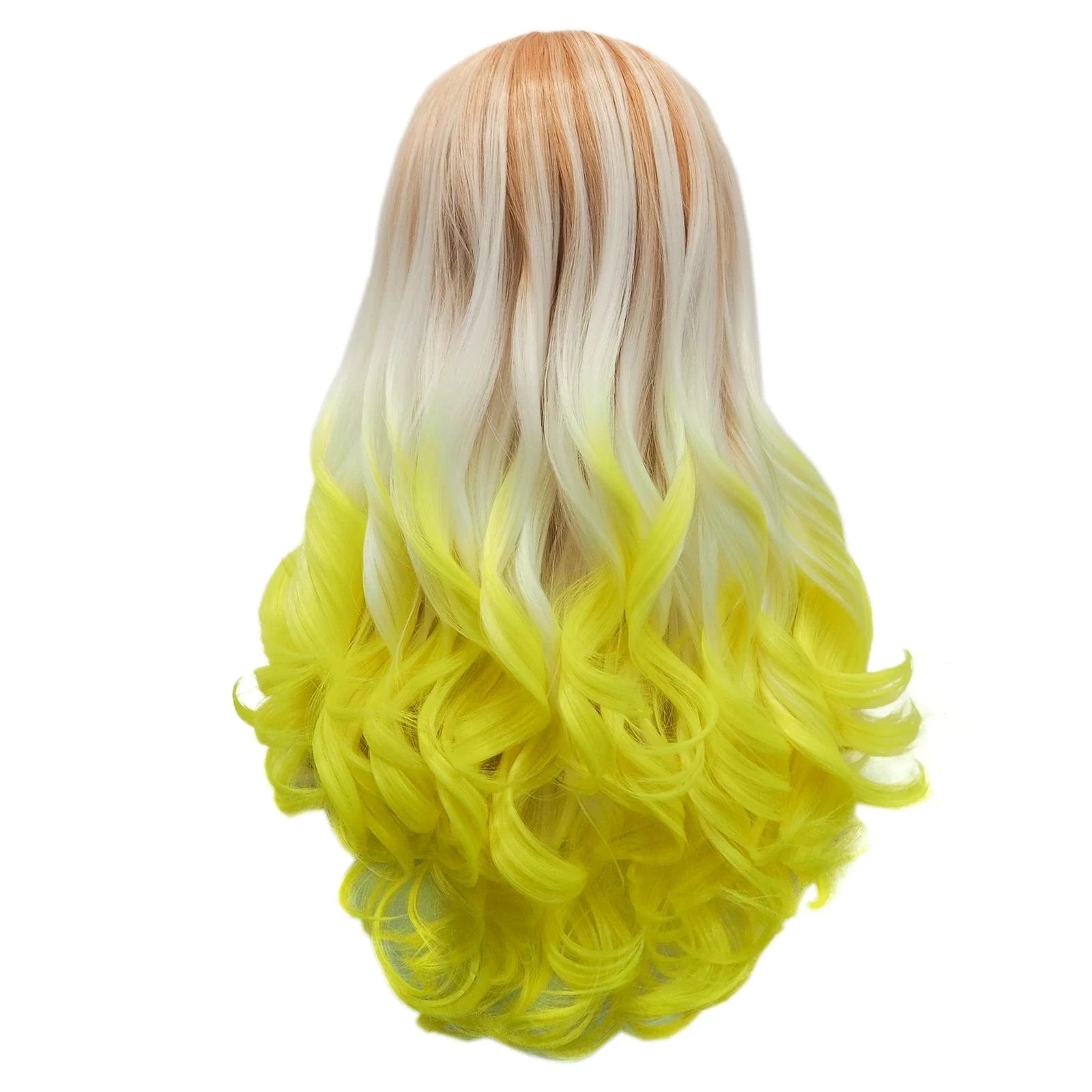26 Inches / S23-2026-GL Celebrity Wig  New Designed ombre orange white yellow color Daily life Wearing futura Henlon fiber Synthetic Lace front Wigs
