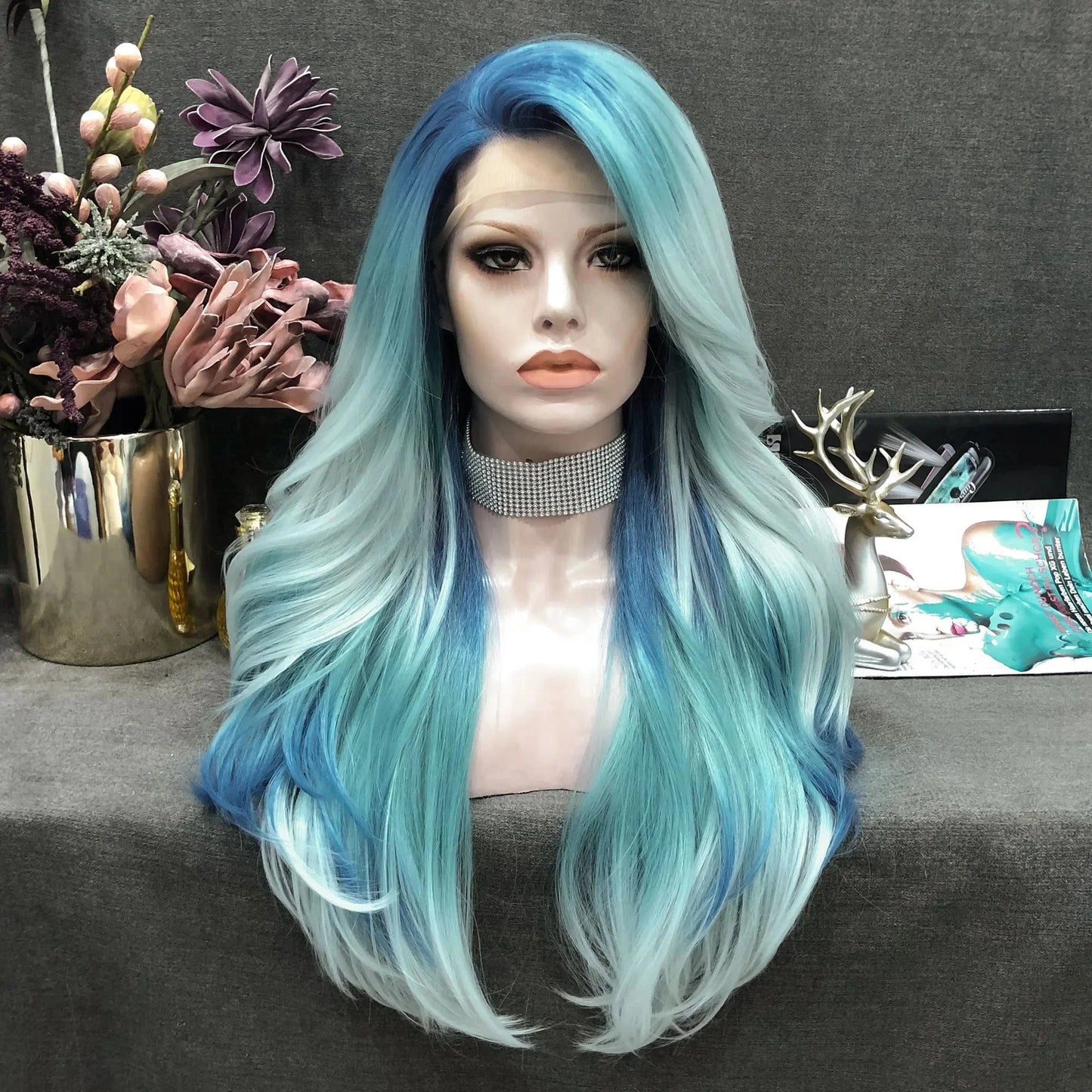 26 Inches / S24-2027-GL Celebrity Wig  New Designed dark root orangel color Daily life Wearing futura Henlon fiber Synthetic Lace front Wigs