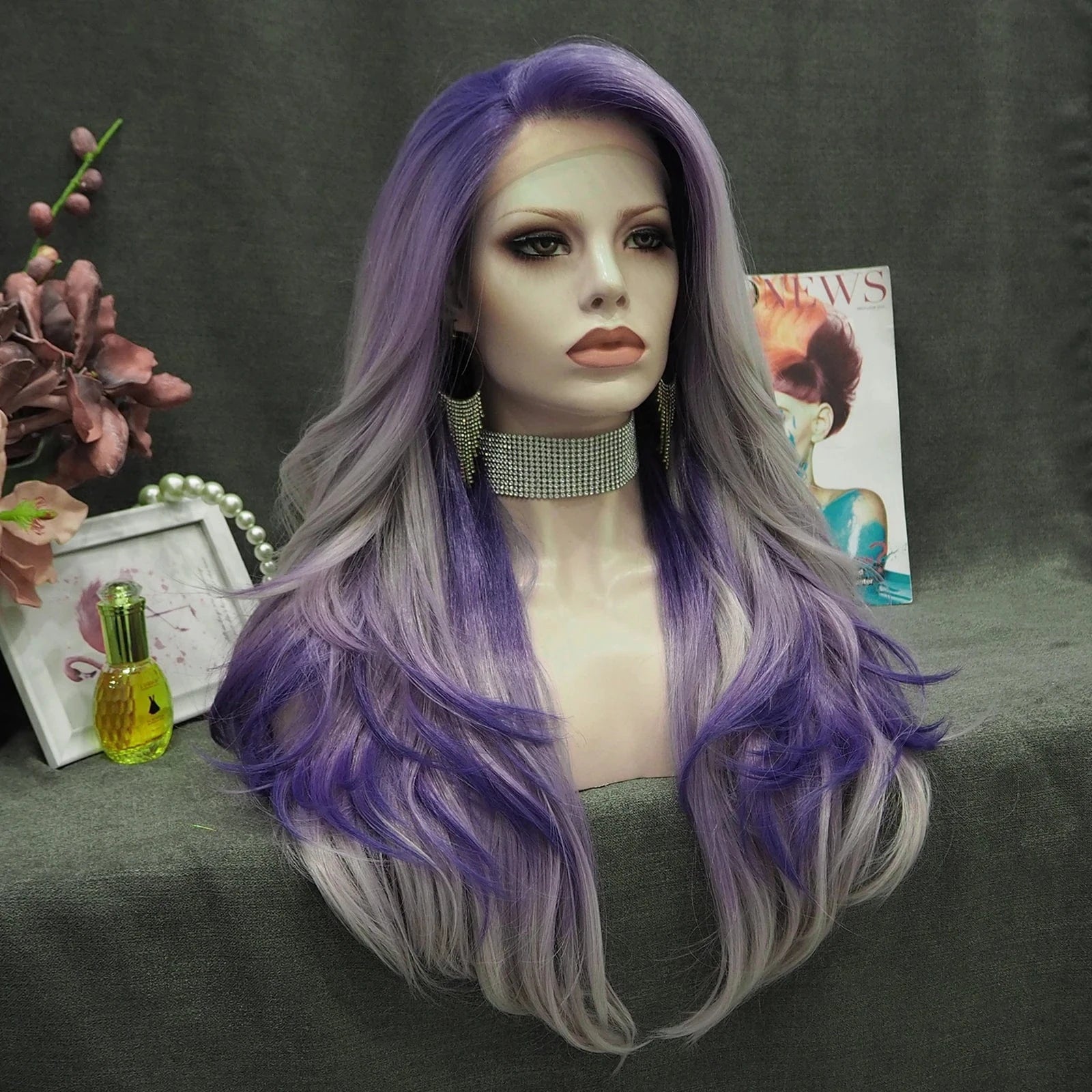26 Inches / S24-2121-02-raise Celebrity 26 Inch Transparent Lace Front Synthetic Wigs natural  wave  light  color heat resistant  Lace Frontal Wigs