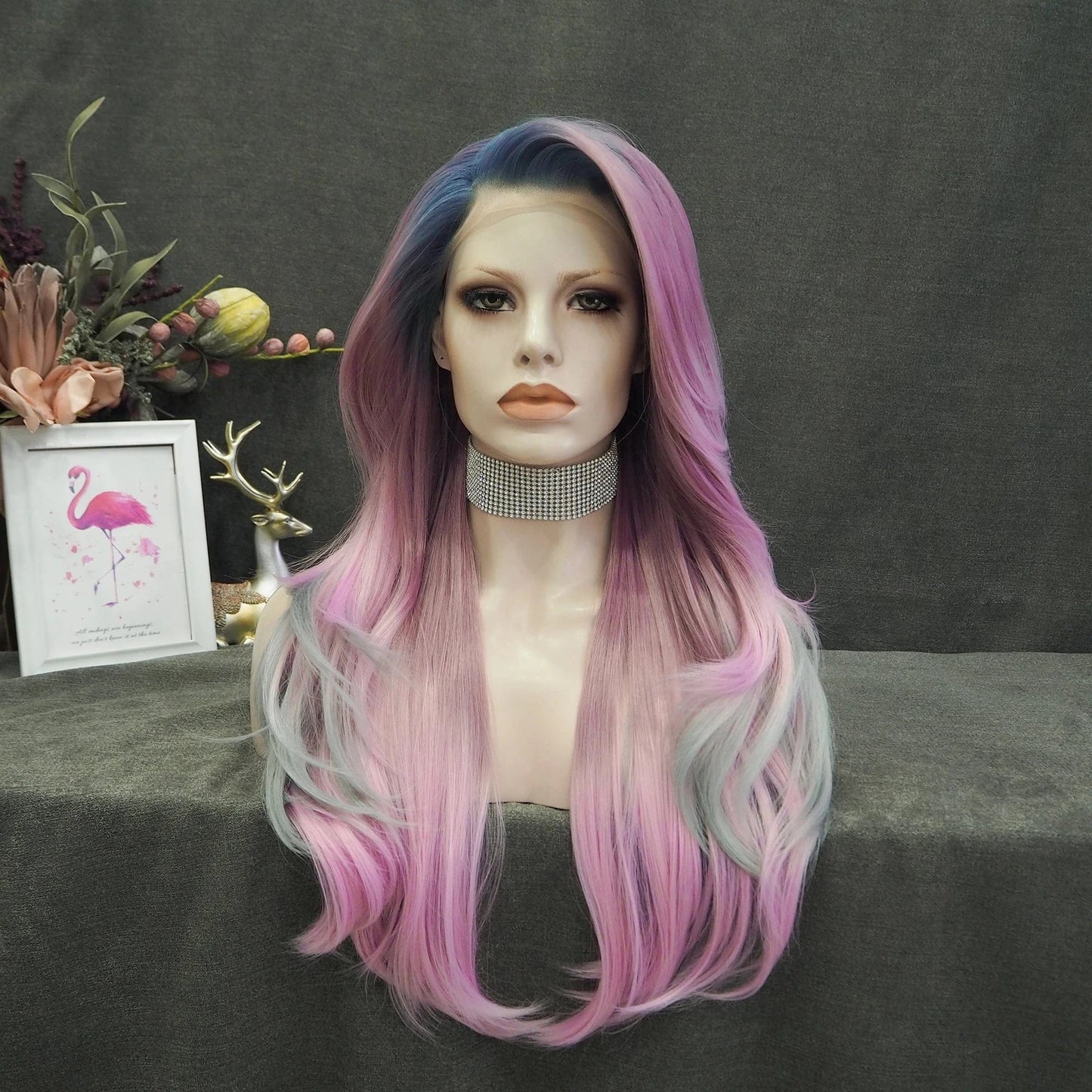 26 Inches / S24-2173-GL Celebrity Wig  New Designed dark root orangel color Daily life Wearing futura Henlon fiber Synthetic Lace front Wigs
