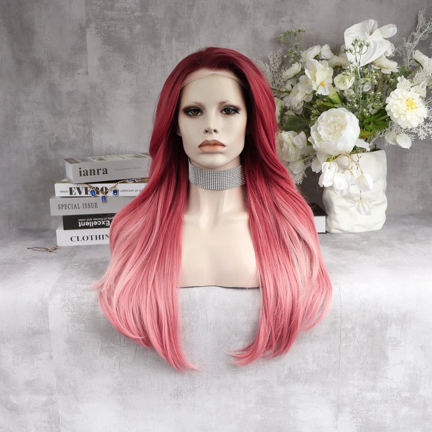 26 Inches / S24-2174-GL Celebrity Wig  New Designed dark root orangel color Daily life Wearing futura Henlon fiber Synthetic Lace front Wigs