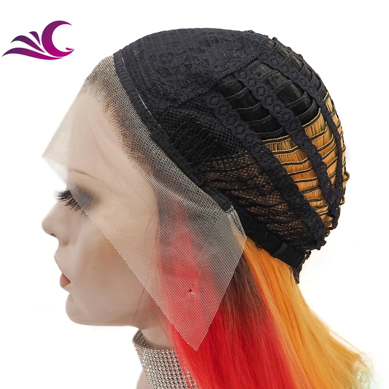 26 Inches / S33-2118 Celebrity Rainbow Synthetic Lace Front Wig Long Straight Hair Multicolor Wigs For Party Colorful Wig