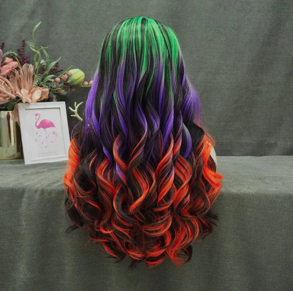 26 Inches / S65-2181-GL Celebrity Wig Cosplay Long curl  dyed green purple red black color Daily life Wearing matte  fiber Synthetic Lace front Wigs