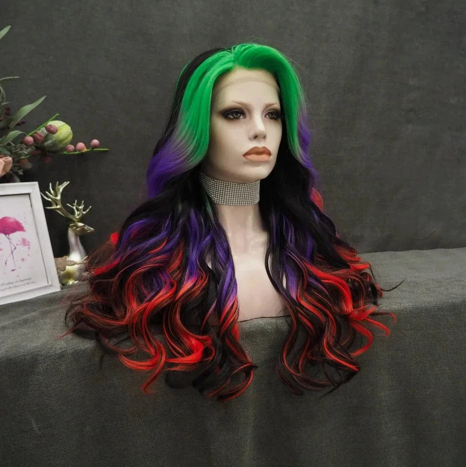 26 Inches / S65-2181-GL Celebrity Wig Cosplay Long curl  dyed green purple red black color Daily life Wearing matte  fiber Synthetic Lace front Wigs