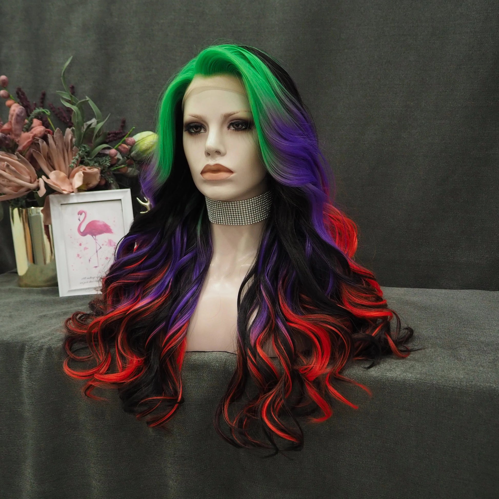 26 Inches / S65-2181-GL Celebrity Wig Cosplay Long curl  dyed green purple red black color Daily life Wearing matte  fiber Synthetic Lace front Wigs