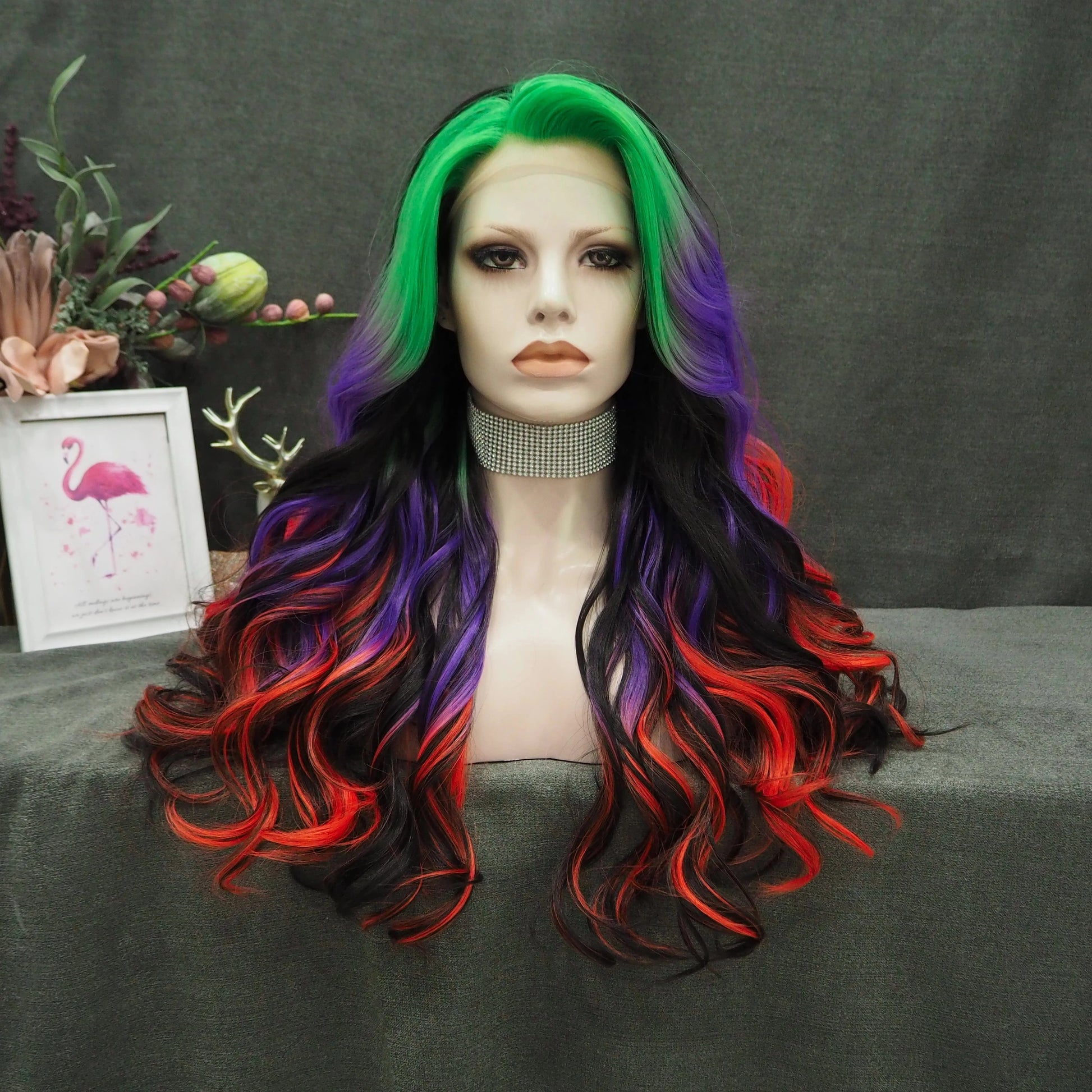 26 Inches / S65-2181-GL Celebrity Wig Cosplay Long curl  dyed green purple red black color Daily life Wearing matte  fiber Synthetic Lace front Wigs