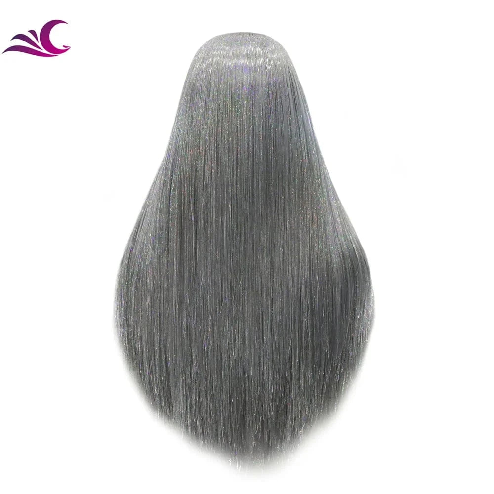 26 Inches / silver Celebrity Futura High Temperature Cosplay Synthetic Bang Wig drag queen Hair lace front wigs