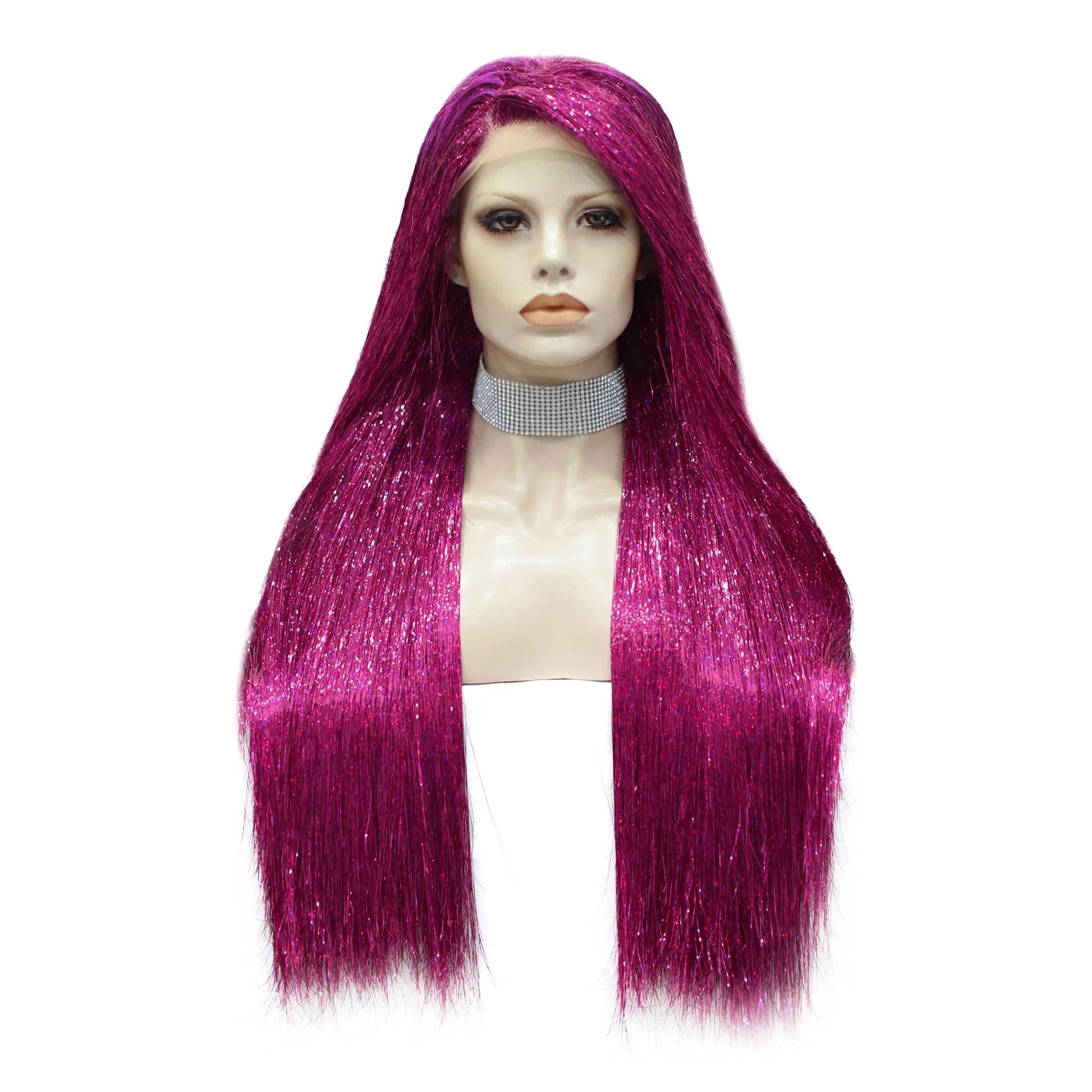 26 Inches / STinsel-RoseViolet Full Tinsel Hair Lace Front Wig Silky Straight Overnight Delivery Synthetic Lace wigs