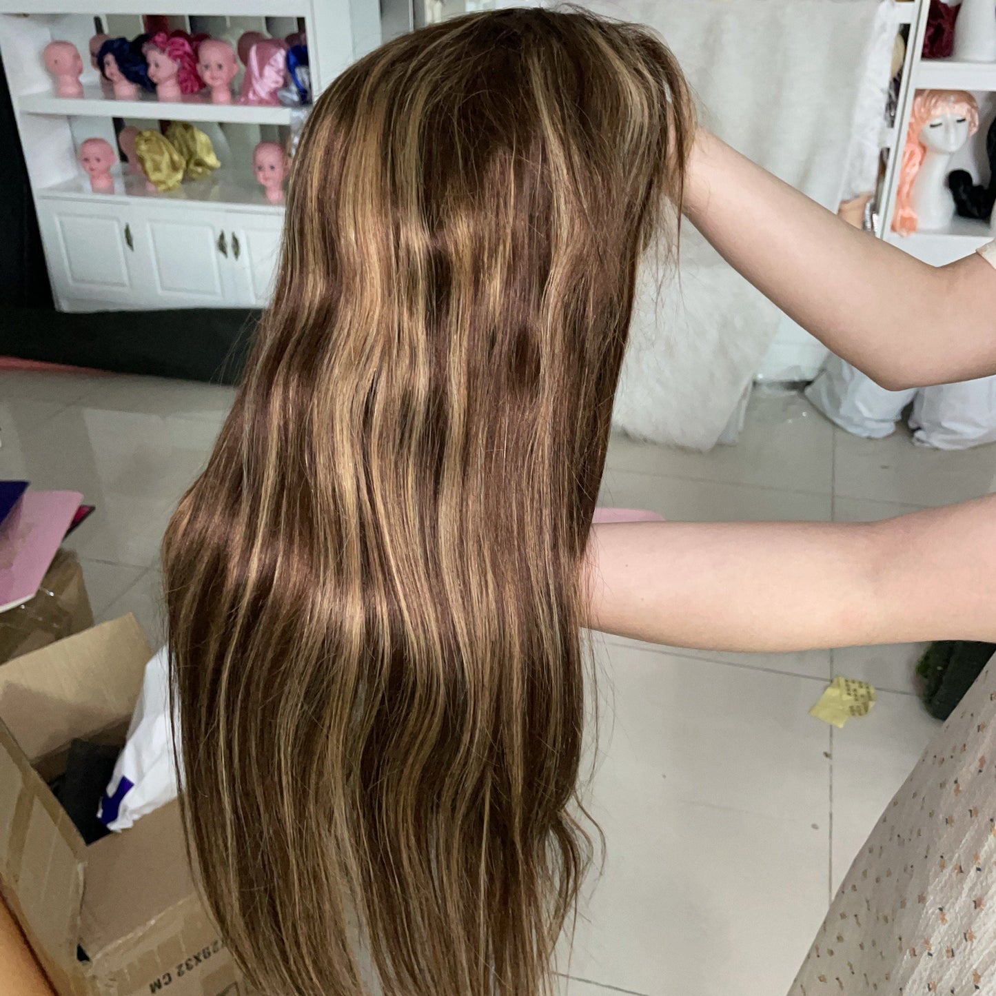 26 Inches / straight New piano colored swiss lace frontal Wig raw human hair 160% density ombre color highlight wig