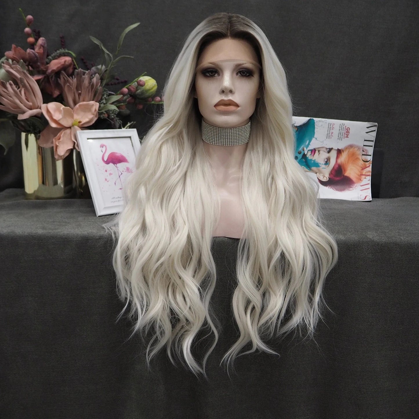 26 Inches / TH1-C230 Celebrity 150% Density Ombre Color Heat Resistant Lace Front Synthetic Hair Wigs For Daily Wearing