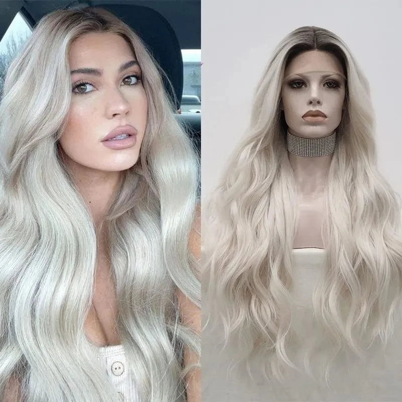 26 Inches / TH1-C230 Celebrity Multicolor Blond Ombre Colored Wigs Body Wave Premium Futura Matte Heat Resistant Fiber Synthetic Lace Wig