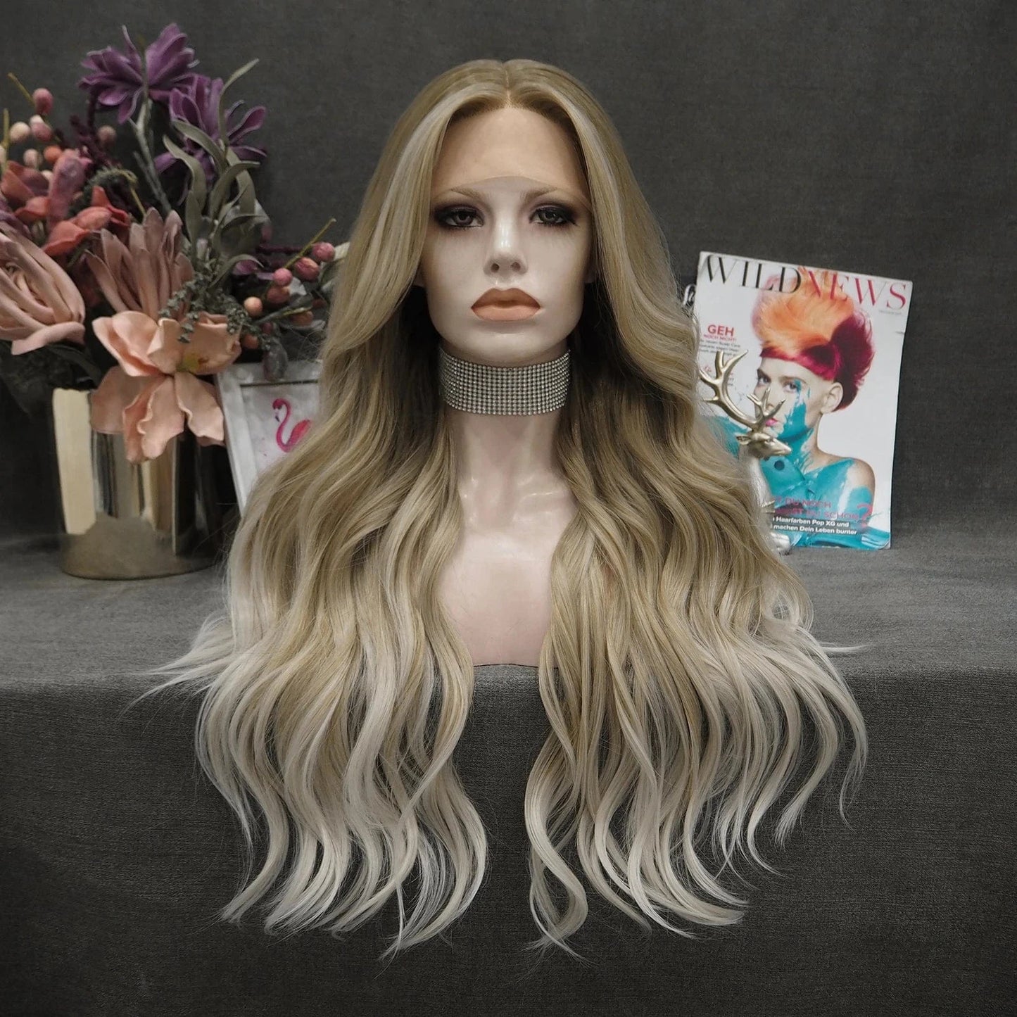 26 Inches / TS65-2194-GL Wholesale Burgundy T-part Middle Part Lace Front Wig Fatura Premium Fiber Synthetic Hair Wigs for Black Women