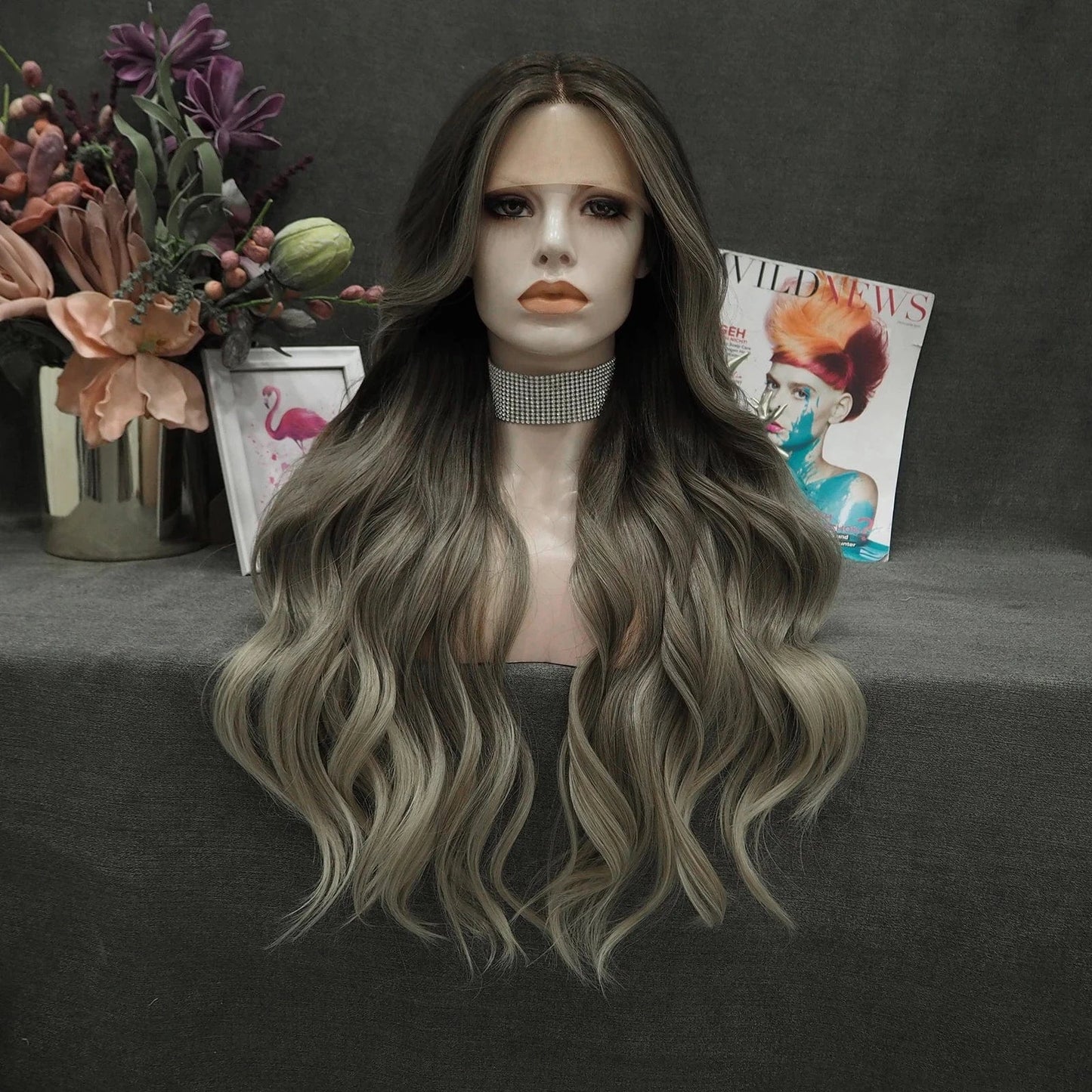 26 Inches / TS65-2195-GL Wholesale Burgundy T-part Middle Part Lace Front Wig Fatura Premium Fiber Synthetic Hair Wigs for Black Women