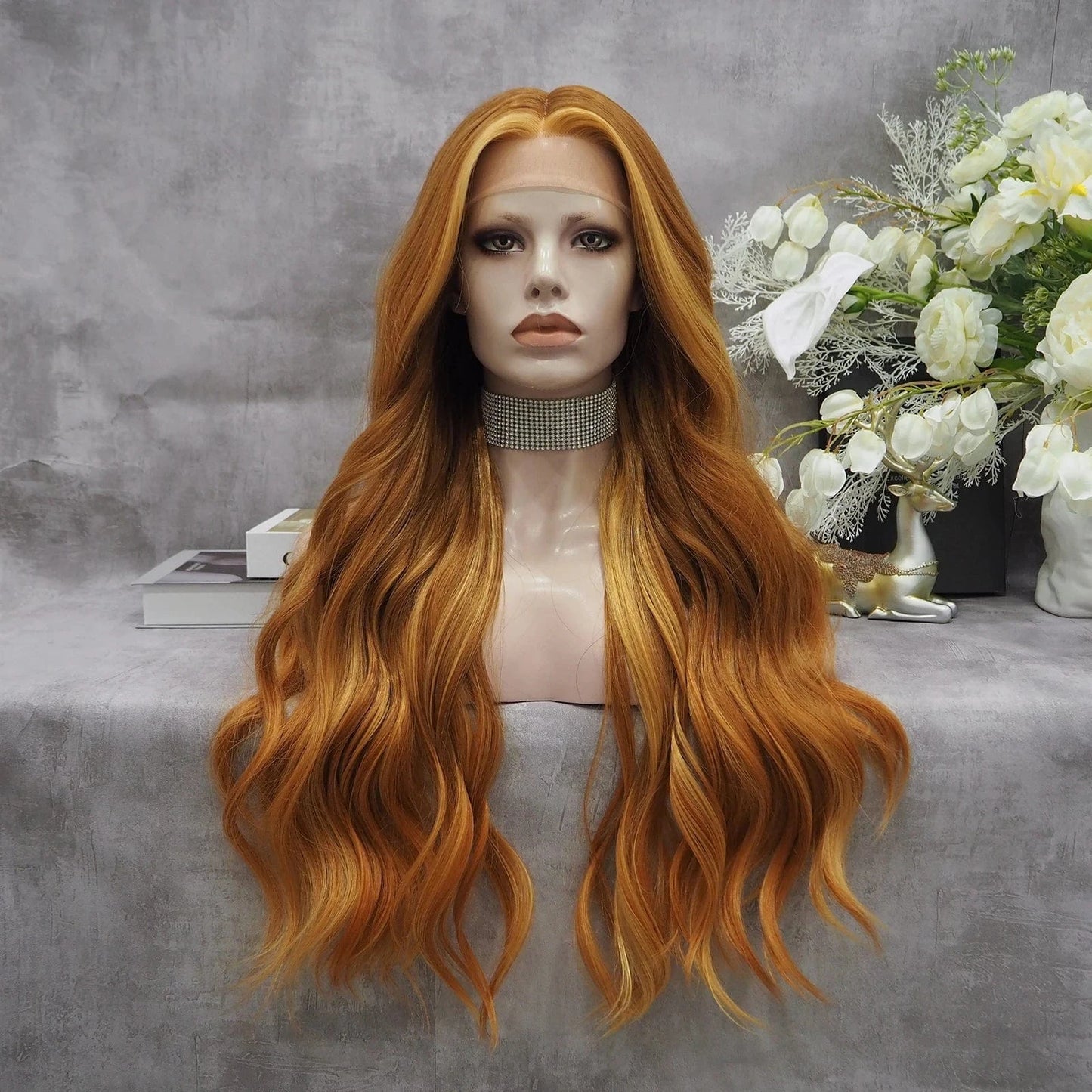 26 Inches / TS65-2217-GL Wholesale Burgundy T-part Middle Part Lace Front Wig Fatura Premium Fiber Synthetic Hair Wigs for Black Women