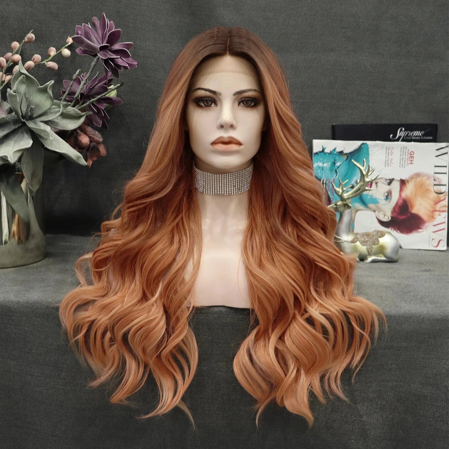 26 Inches / TS65-2306 Celebrity Multicolor Blond Ombre Colored Wigs Body Wave Premium Futura Matte Heat Resistant Fiber Synthetic Lace Wig