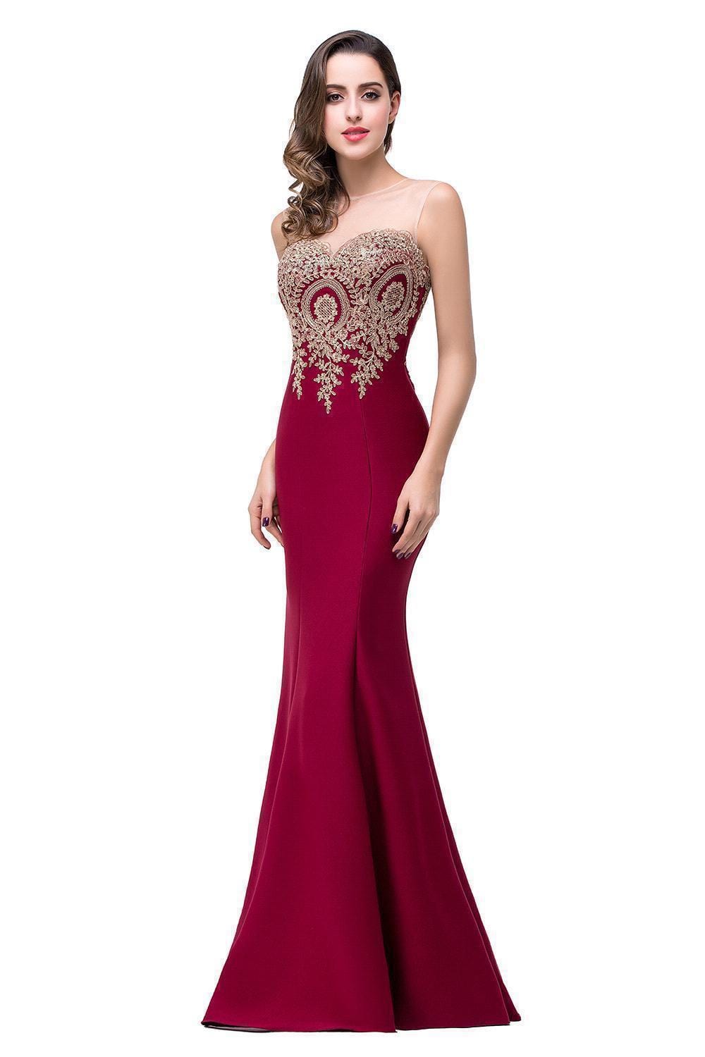 26W / burgundy / Floor Length Banquet evening dress European and American sexy fishtail long backless long party dress drop shipping fulfill