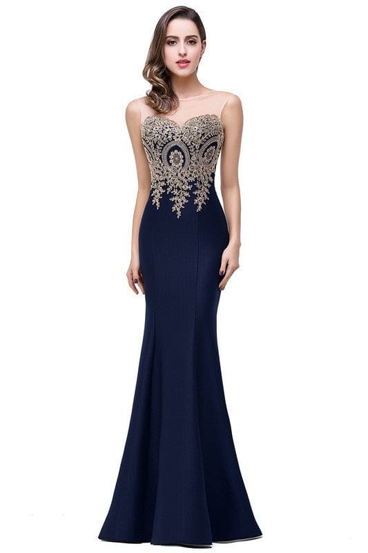 26W / navy / Floor Length Banquet evening dress European and American sexy fishtail long backless long party dress drop shipping fulfill