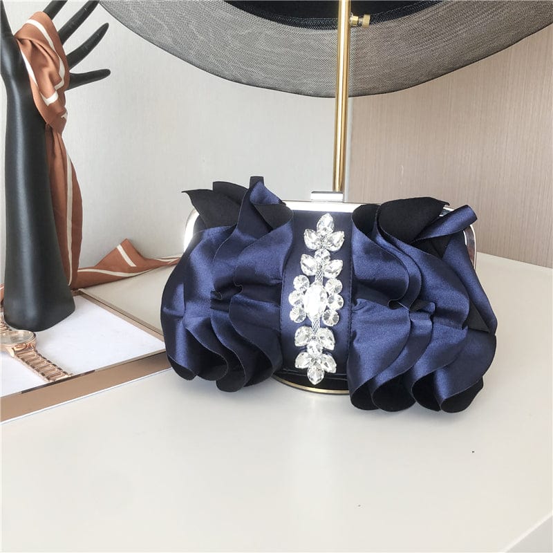 26X3X16CM / Blue Women Fashion Evening Clutch Chain Bag Luxury Silk Wedding Party Bag Clutch Handbag For Woman Rhinestone Bridal Dinner Purse