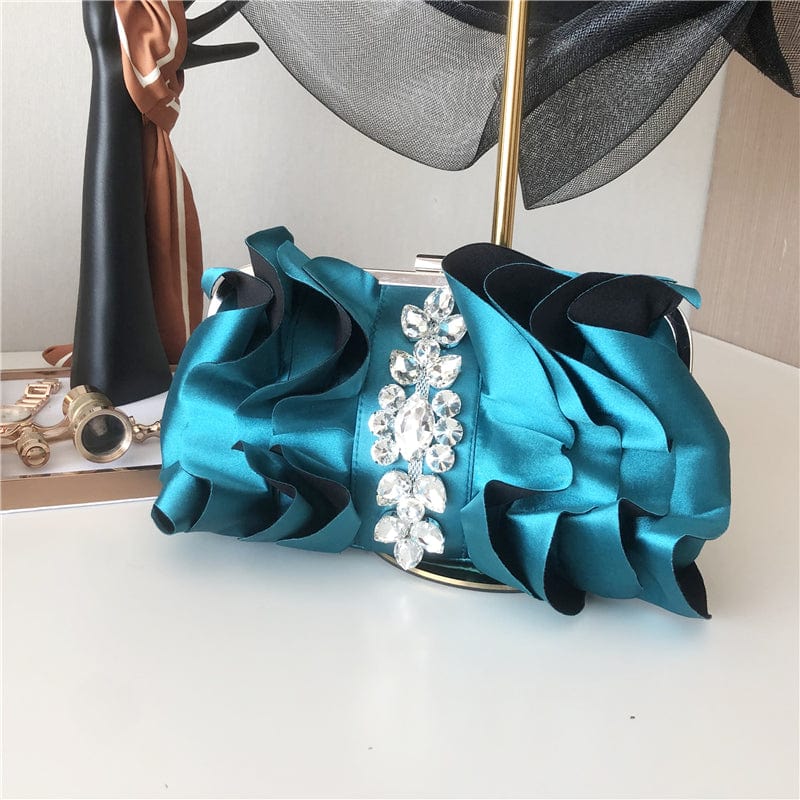 26X3X16CM / Green Women Fashion Evening Clutch Chain Bag Luxury Silk Wedding Party Bag Clutch Handbag For Woman Rhinestone Bridal Dinner Purse