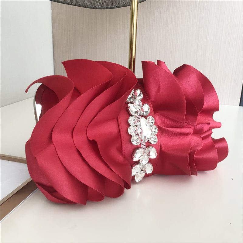 26X3X16CM / Red Women Fashion Evening Clutch Chain Bag Luxury Silk Wedding Party Bag Clutch Handbag For Woman Rhinestone Bridal Dinner Purse
