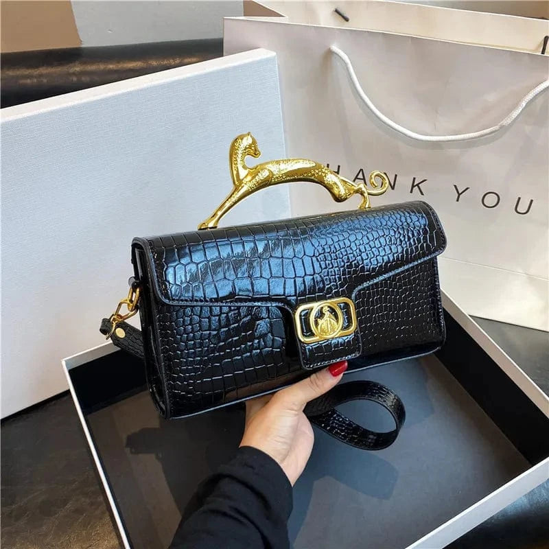 26x5x14cm / 9163 Black Luxury Leopard Alligator Pattern leather Bags Colorful Crossbody Bag Causal Crocodile Shoulder Bag Small Flap Top-handle Clutch