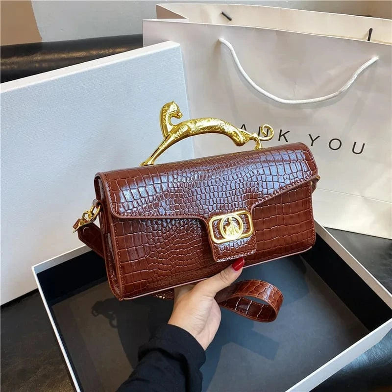 26x5x14cm / 9163 Brown Luxury Leopard Alligator Pattern leather Bags Colorful Crossbody Bag Causal Crocodile Shoulder Bag Small Flap Top-handle Clutch