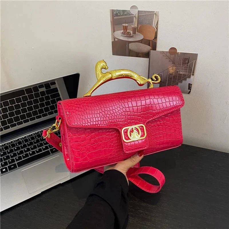 26x5x14cm / 9163 Hot Pink Luxury Leopard Alligator Pattern leather Bags Colorful Crossbody Bag Causal Crocodile Shoulder Bag Small Flap Top-handle Clutch